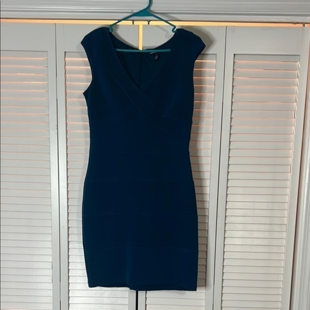 American Living Blue Ribbed Sleeveless V-Neck Mini Dress